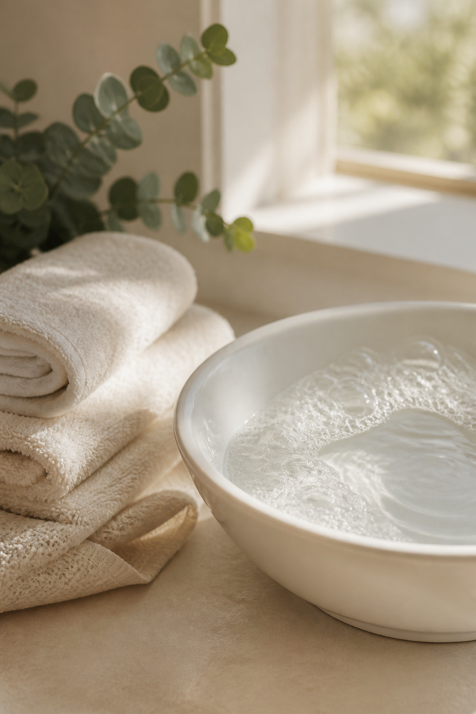 Soft spa-like care atmosphere with warm natural light